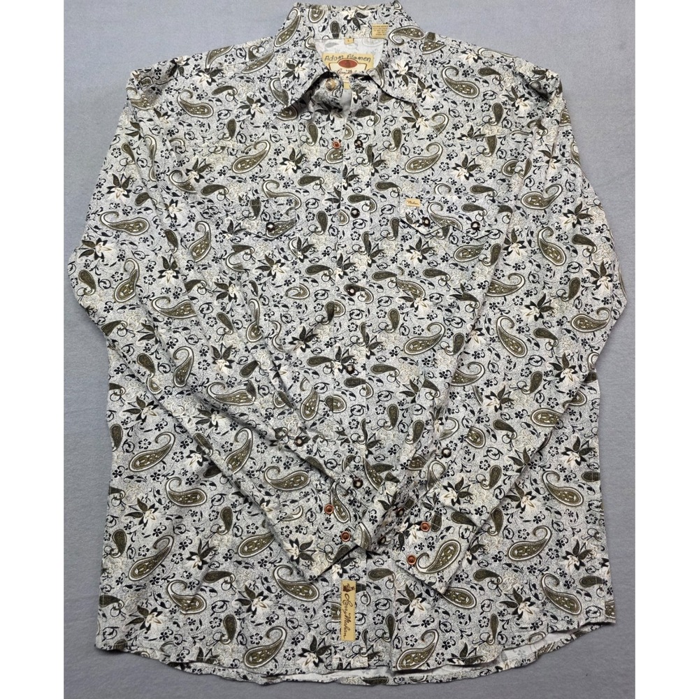Larry Mahan Western Cotton White Paisley Pearl Snap Long Sleeve Shirt - Size L